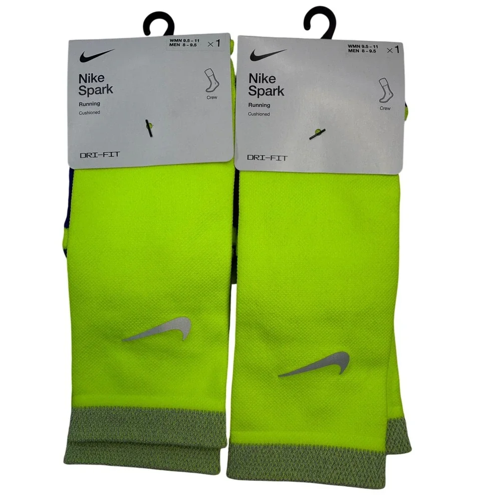 2pk Nike Spark Cushioned Crew Running Socks Volt Women 9.5-11 Men 8-9.5 NWT